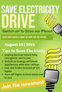 Green Illustrative Save Electricity Drive Poster template