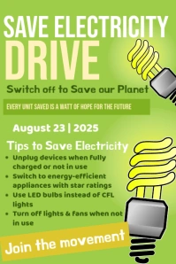 Green Illustrative Save Electricity Drive Poster template