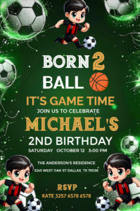 Green Illustrative Soccer Birthday Invitation  Poster template