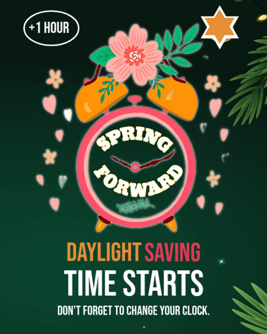 Green Illustrative Spring Forward  Instagram Portrait template