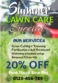 Green Illustrative Summer Lawn Care Special A1 template