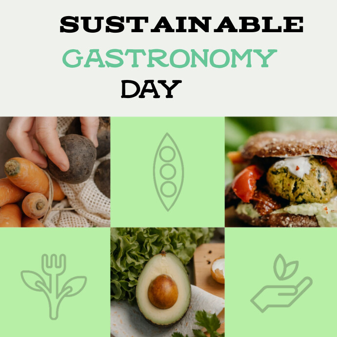 Green Illustrative Sustainable Gastronomy Day Template | PosterMyWall