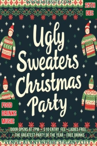 Green Illustrative Ugly Sweaters Christmas Party Template Flyer Pinterest Graphic