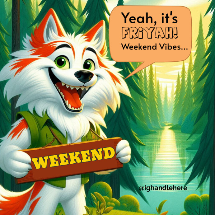 Green Illustrative Wolf Weekend Vibes Instagr templaat | PosterMyWall