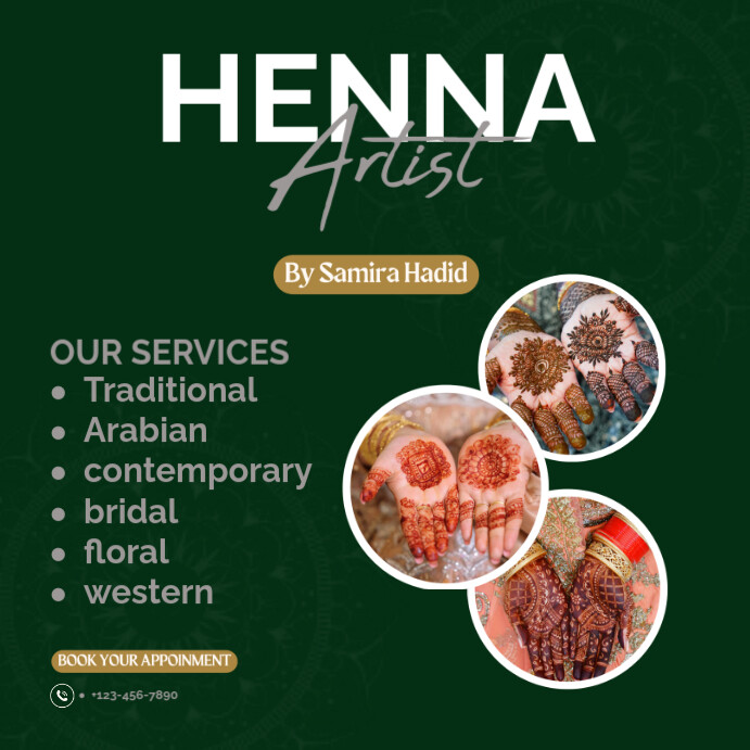 Green Ilustratif Henna Artist Pos Instagram Template PosterMyWall