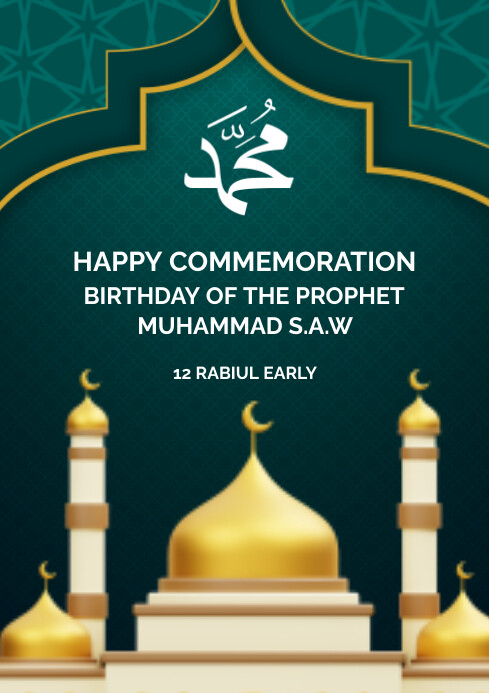 Green Ilustratif Maulid Nabi Muhammad Saw A3 template