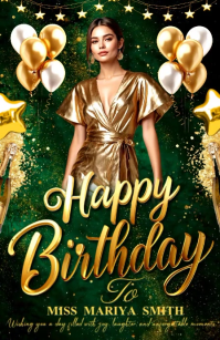 Green Joyful Birthday Wish Tabloid template