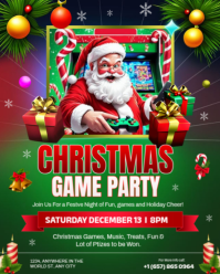 Green Joyful Christmas Game Party Flyer - Festive Holiday Gaming Event Poster Template 2025 Instagra Instagram Portrait