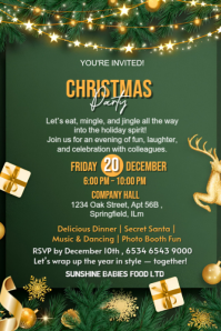 Green Joyful Christmas Party  Poster template