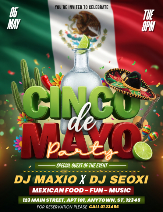 Green joyful cinco de mayo party flyer Template | PosterMyWall