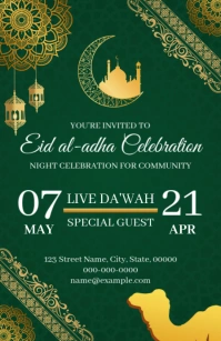 Green Joyful Eid Ul Adha Invitation Half Page Wide template