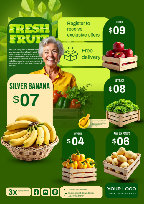 Green Joyful Fresh Fruit Promotion A4 Template | PosterMyWall