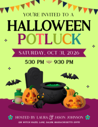 สีเขียว Halloween Potluck Party Pamflet Template - Page 1