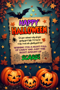 Green Joyful Happy Halloween Greeting  Poster template
