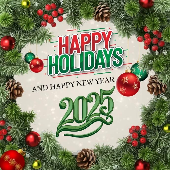 Green Joyful Happy Holidays And New Year 2025 Wishes Instagram Post