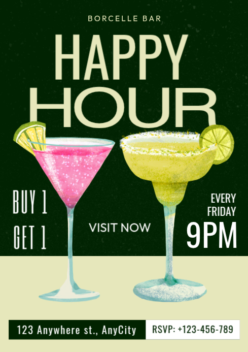 Green Joyful Happy Hour Event A4 Template | PosterMyWall