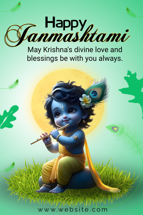 Green Joyful Happy Janmashtami Poster Plakkaat template