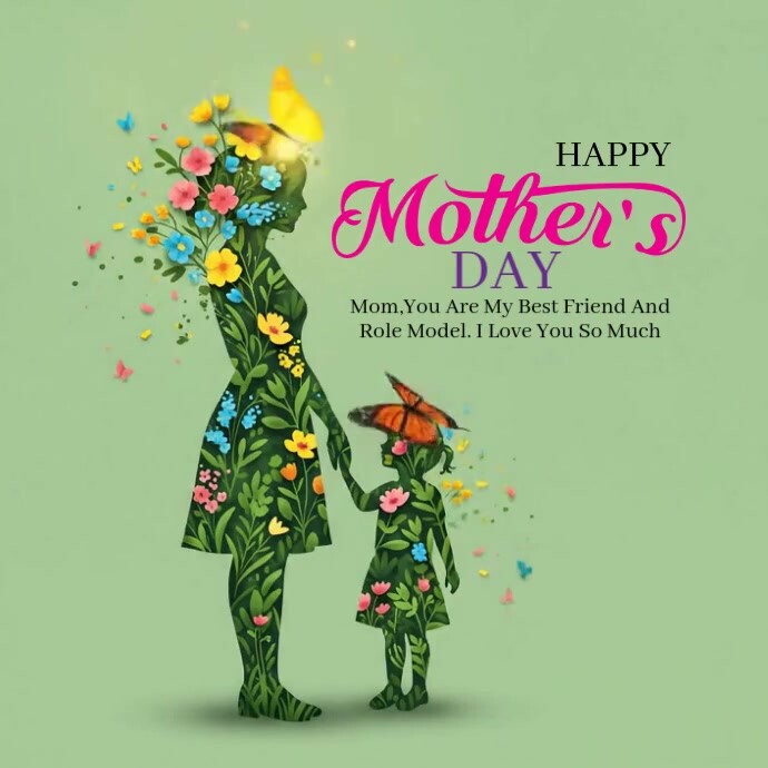 Green Joyful Happy Mothers Day Square (1:1) template