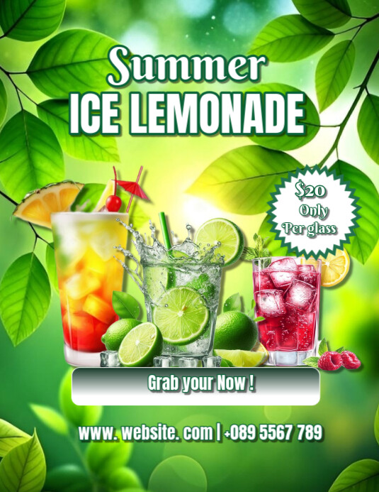 Green Joyful Ice Lemonade Flyer  Flyer (us Letter) Pamflet (VSA Brief) template