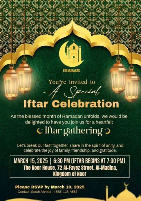 Green Joyful Iftar Dinner Party Invitation  A4 template