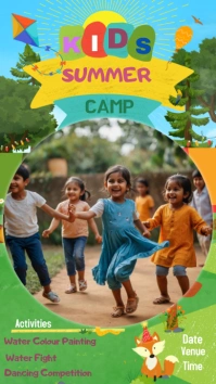 Green Joyful Kids Summer Camp Digital Display Umbukiso Wedijithali (9:16) template