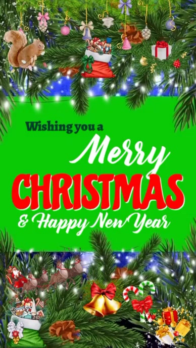 Green Joyful Merry Christmas And Happy New Year Greeting Card Instagram ...