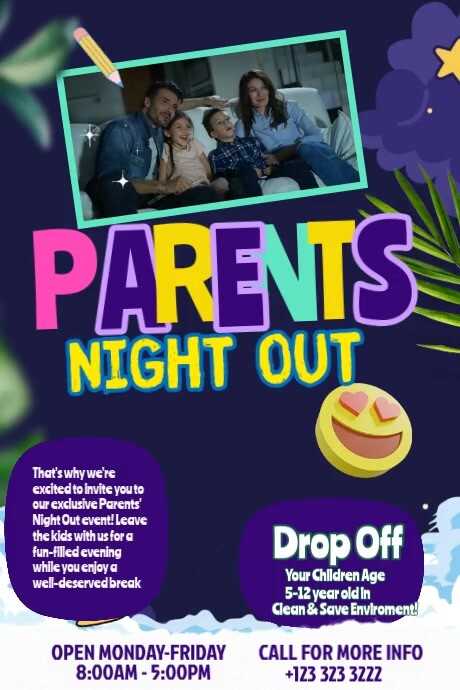 Green Joyful Parents Night Out Poster Plakkaat template
