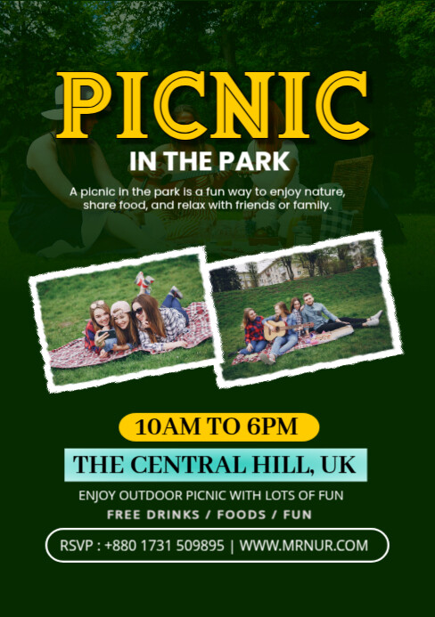 Green Joyful Picnic In The Park A5 Template | PosterMyWall