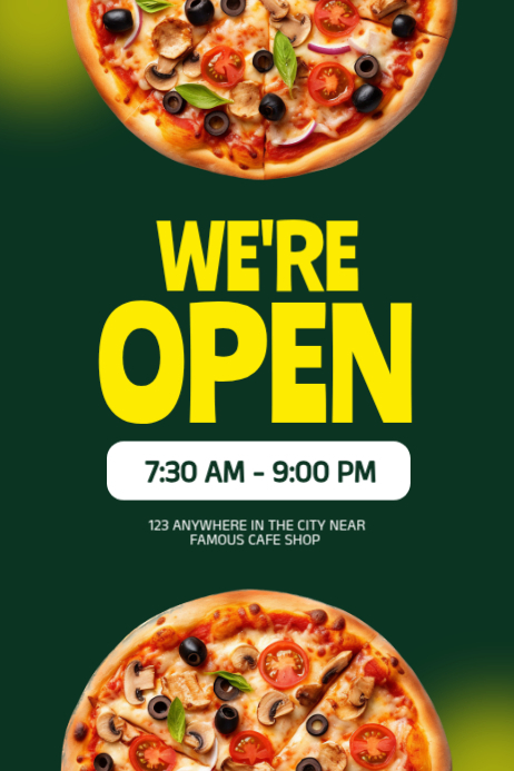Green joyful pizza restaurant open sign poster Template | PosterMyWall