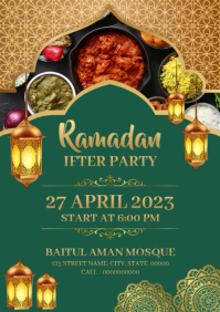 Green Joyful Ramadan Iftar Party A4 template
