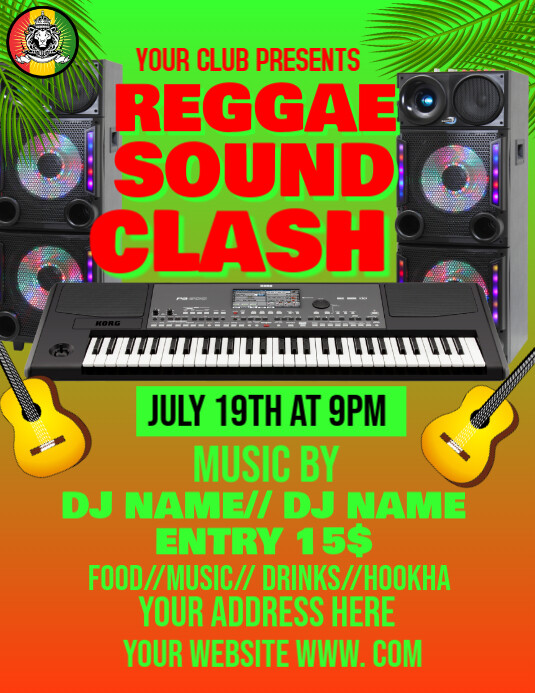 Green Joyful Reggae Sound Clsh Poster Flyer (us Letter) template