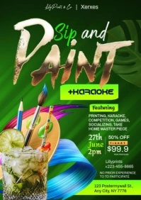 Green Joyful Sip And Paint  A4 template