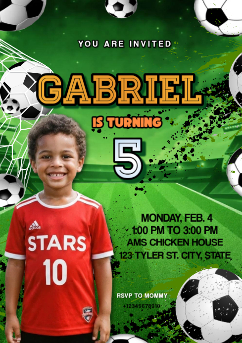 Green Joyful Soccer Birthday Invitation A4 Template | PosterMyWall