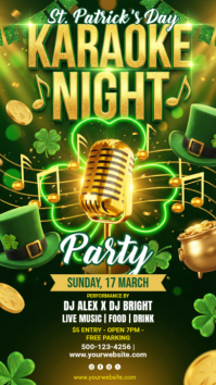 Green Joyful St. Patrick's Day Karaoke Night Instagram Story template