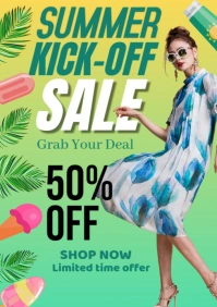 Green Joyful Summer Kickoff Sale A2 template