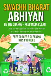 Green Joyful Swachh Bharat Abhiyan Poster Affiche template