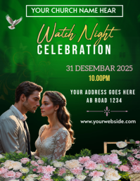 Green Joyful Watch Night Celebration  Flyer (us Letter) template