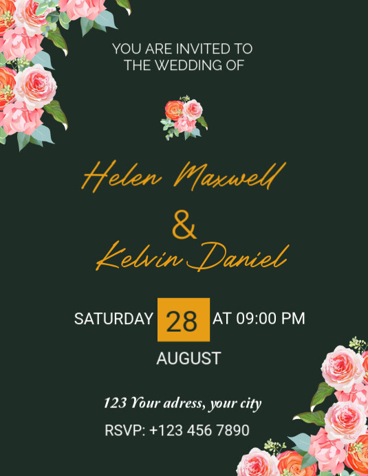Green Joyful Wedding Invitation Card Flyer (us Letter) Pamflet (Letter AS) template