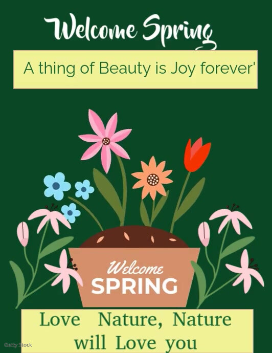 Green Joyful Welcome Spring, Flyer (us Letter), flowers and spring, template