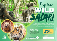 Green Joyful Wildlife Safari Postcard template