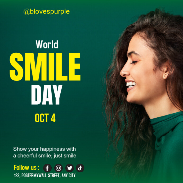 Green Joyful World Smile Day Instagram Post Template | PosterMyWall