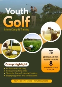 Green Joyful Youth Golf Camp A6 template