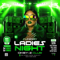 Green Ladies Night Club Party Instagram Post Video Wpis na Instagrama template