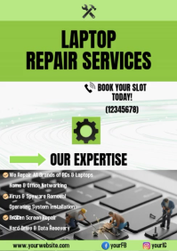 Green Laptop Repair Services A5 Animated Flyer template