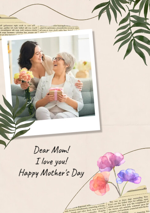 Green Leaf Picture Mother's Day Collage A4 template