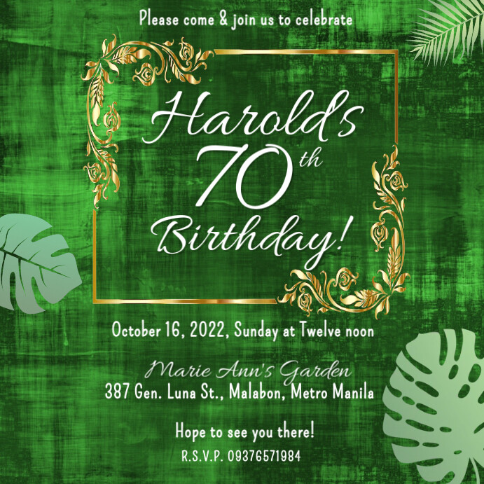 Green leaves 70th birthday invite Template | PosterMyWall
