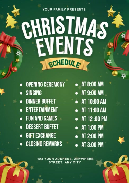 Green List-based Christmas Event Schedule  A4 template