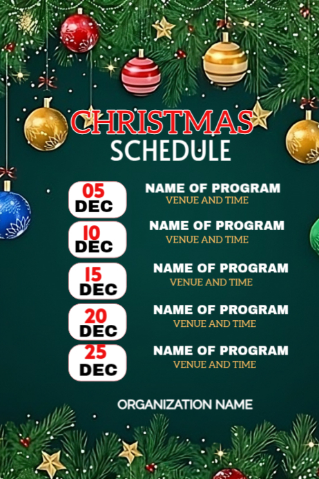 Christmas Rota Sign Green List-based Christmas Holiday Schedule Poster Template | PosterMyWall