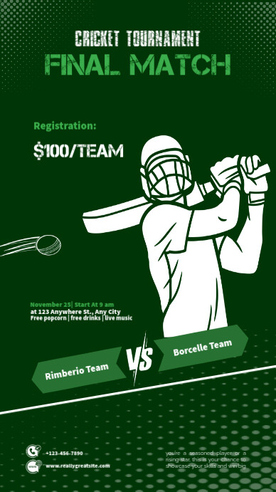 Green List-based Cricket Tournament Digital Display (9:16) template