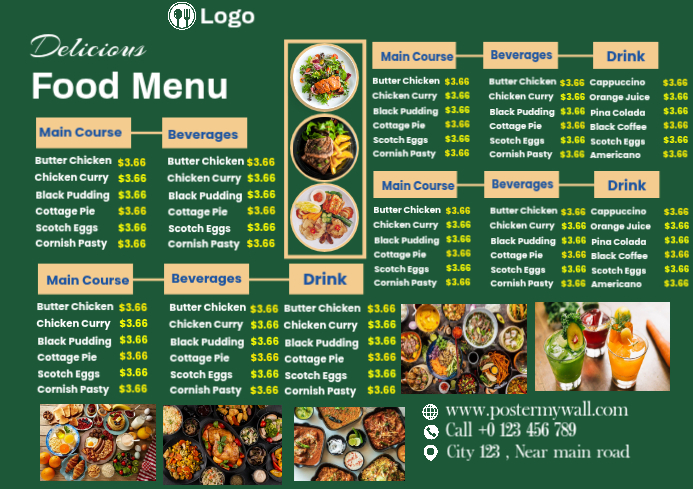 Green Food Menu A4 Template | PosterMyWall